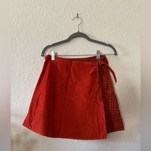 Urban Renewal Red & Rust Corduroy Wrap Mini Skirt